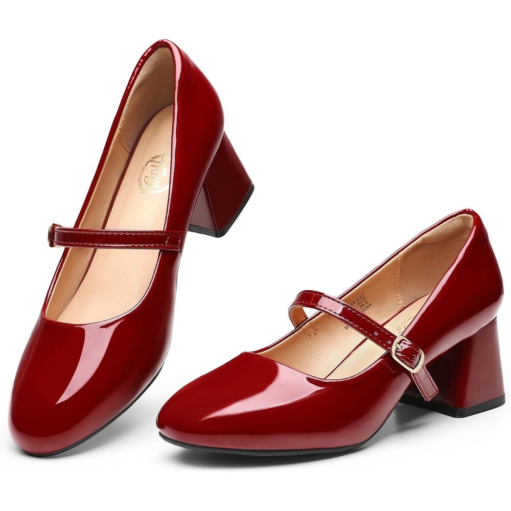 Trary Women's Mary Jane Chunky Pump Closed Toe Heel Burgundy Size 11